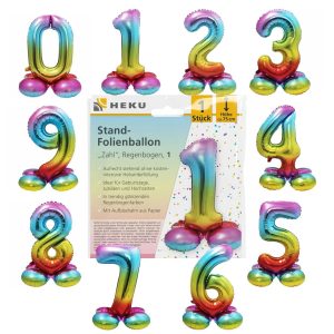Stand-Folienballon Zahl in Regenbogenfarben 75cm